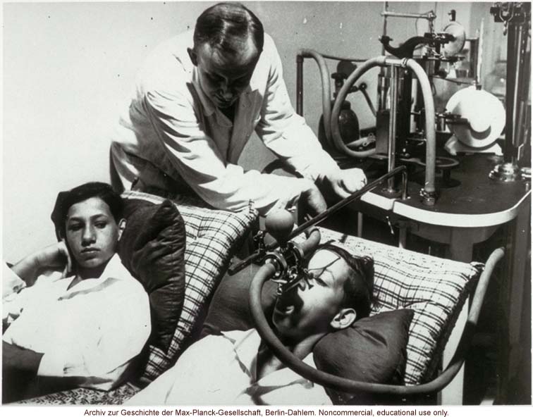 doctor mengele Male twins undergoing spirometry by Otmar Freiherr von Verschuer