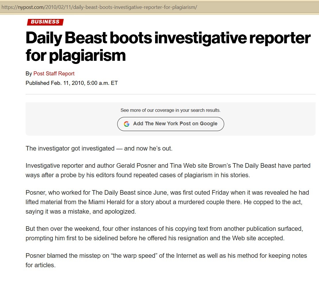 gerald posner journalist plaigiarist