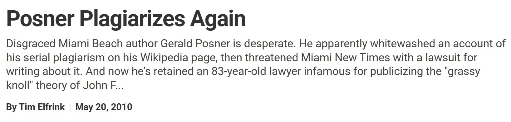 gerald posner plagiarism wikipedia